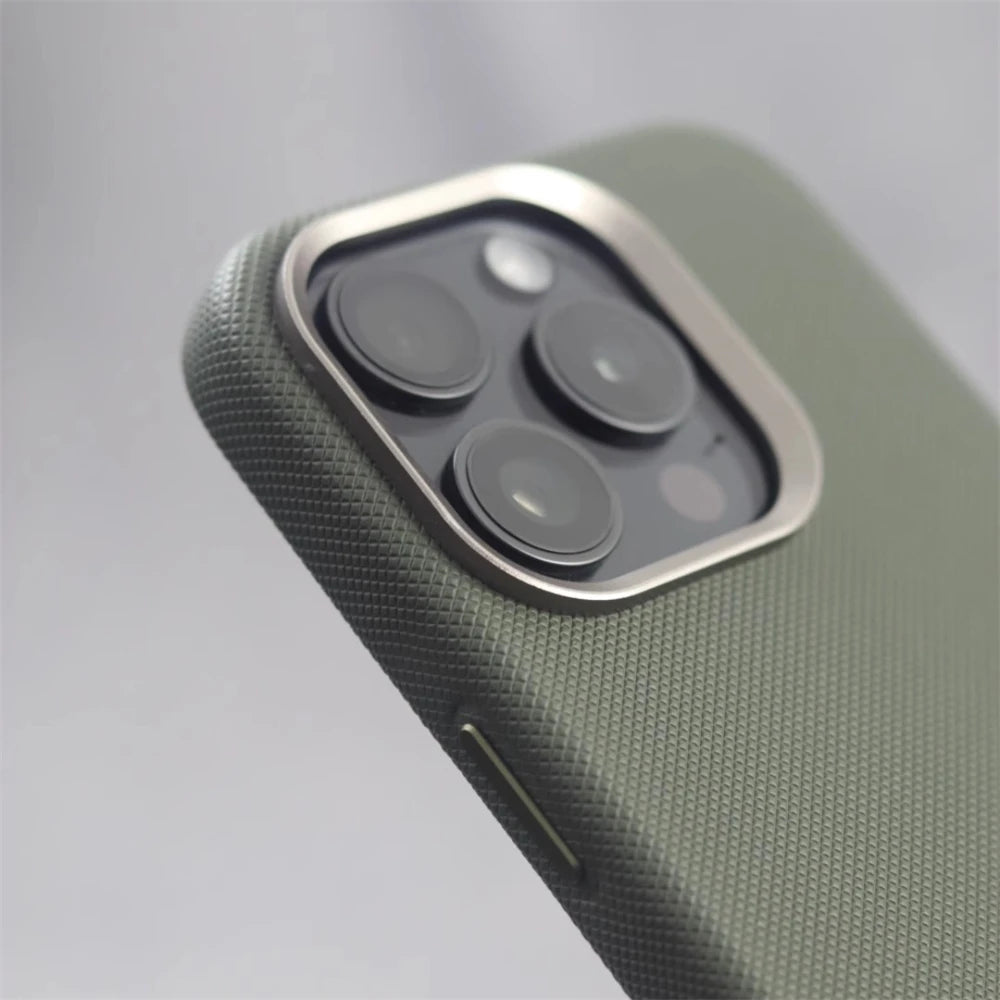 Luxury PU Leather Magnetic iPhone Case Alloy Lens Frame MagSafe Cover