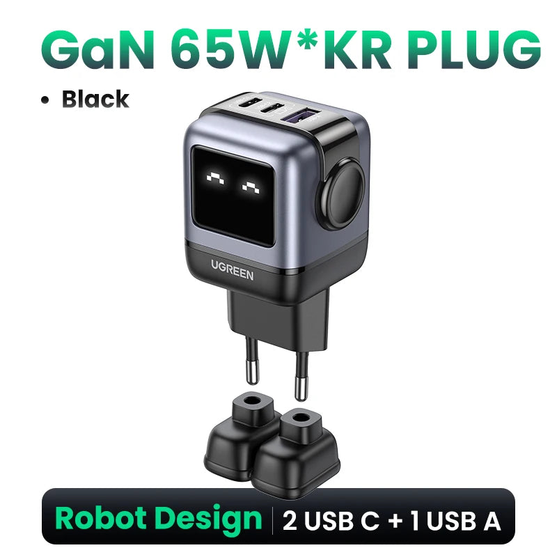 UGREEN 65W GaN Charger Robot Design PD Fast Charger USB-C Multi Port Adapter