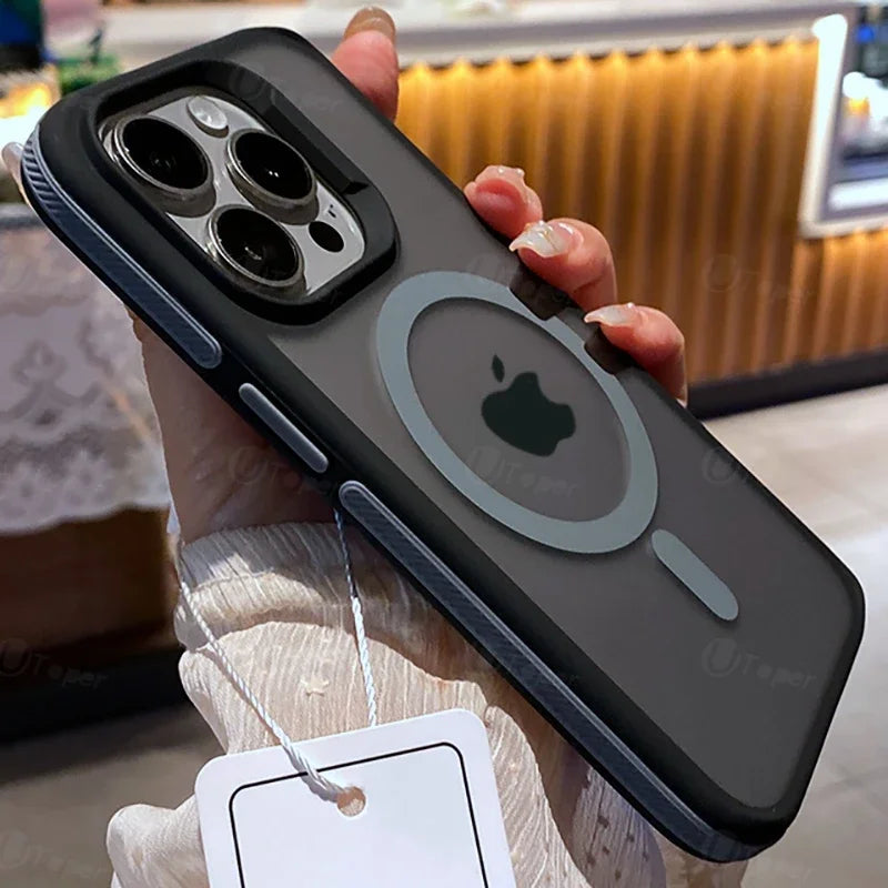 Bicolor Matte Frosted MagSafe iPhone Case Translucent Shockproof Protective Cover