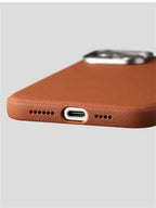 Luxury Business PU Leather Magnetic iPhone Case Metal Camera MagSafe Cover