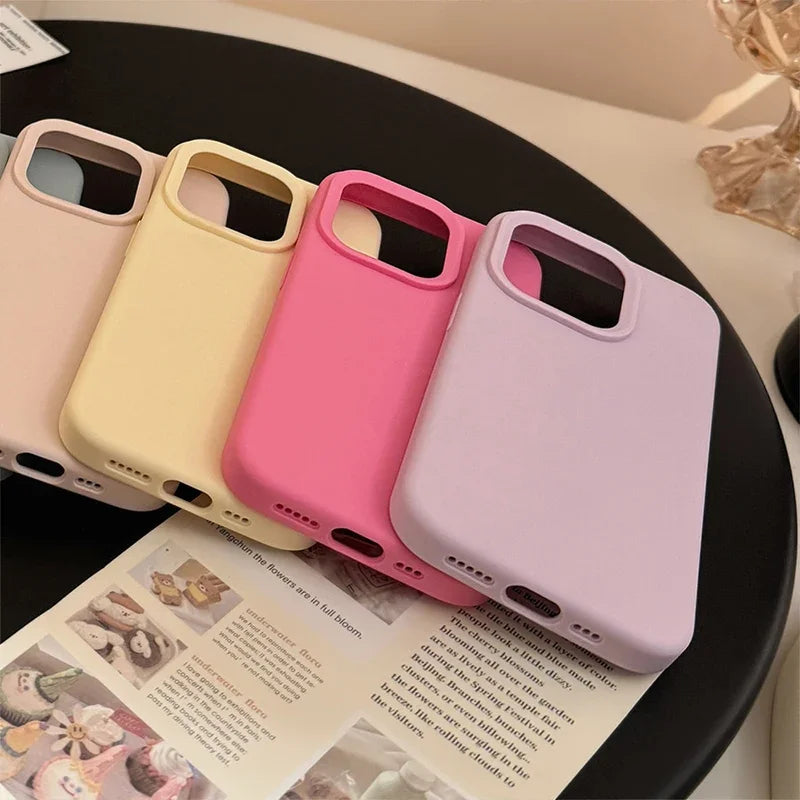 Dopamine Color Silicone iPhone Case Soft Solid Color Shockproof Cover