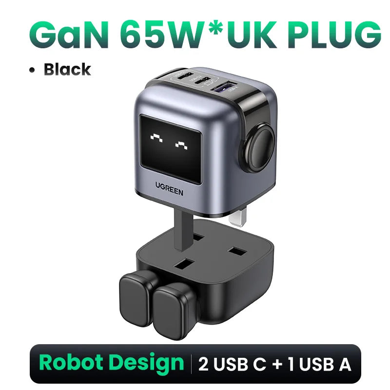 UGREEN 65W GaN Charger Robot Design PD Fast Charger USB-C Multi Port Adapter
