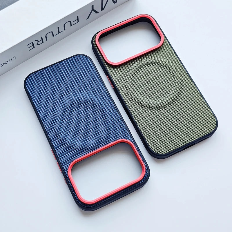 MagSafe Woven Leather iPhone Case TPU Soft Anti-Fingerprint Magnetic Cover