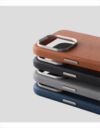 Luxury Business PU Leather Magnetic iPhone Case Metal Camera MagSafe Cover