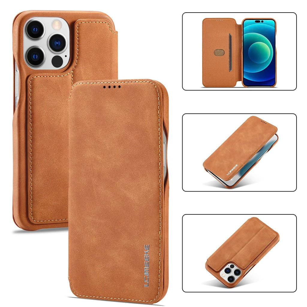 Leather Flip Wallet iPhone Case Card Holder Magnetic Book Cover