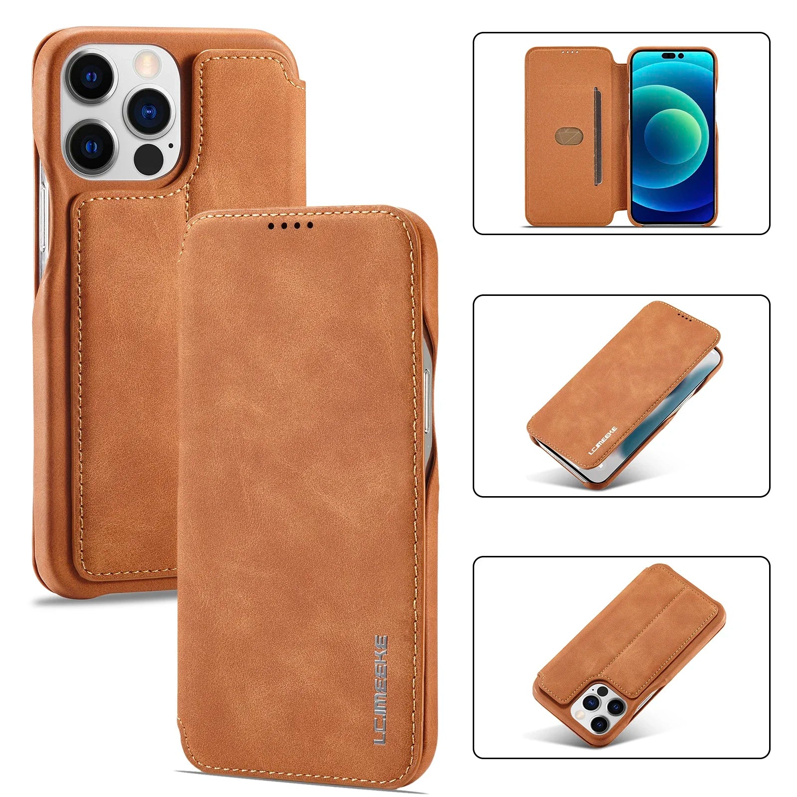 Leather Flip Wallet iPhone Case Card Holder Magnetic Book Cover