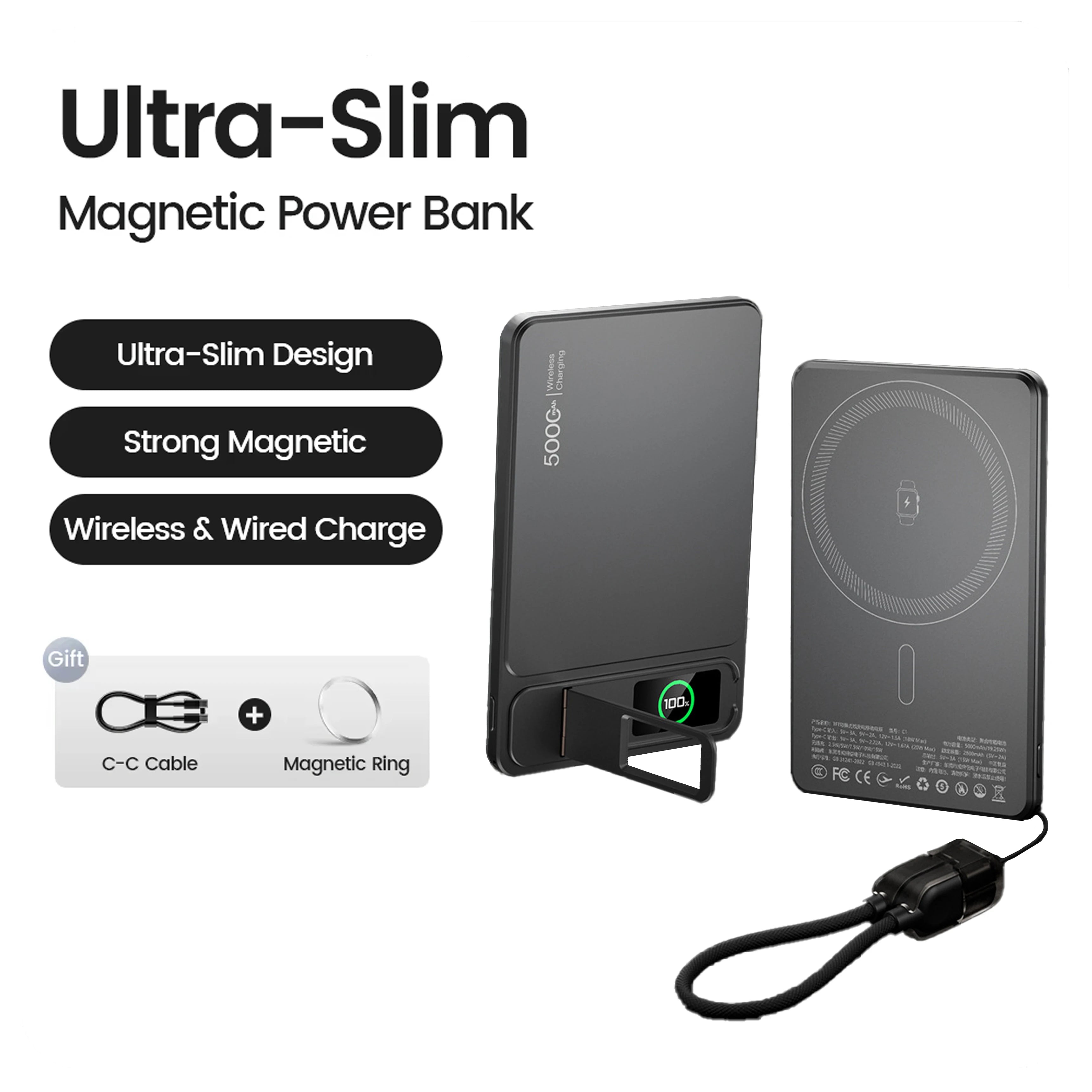Magnetic Wireless Power Bank 10000mAh 20W Fast Charging Slim MagSafe Portable