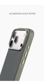 Luxury Diamond Texture MagSafe Leather iPhone Case Alloy Lens Protective Cover