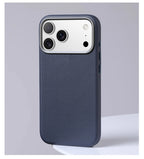 Luxury Diamond Texture MagSafe Leather iPhone Case Alloy Lens Protective Cover