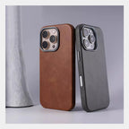 Luxury Retro Leather MagSafe iPhone Case Business Magnetic Alloy Lens Cover
