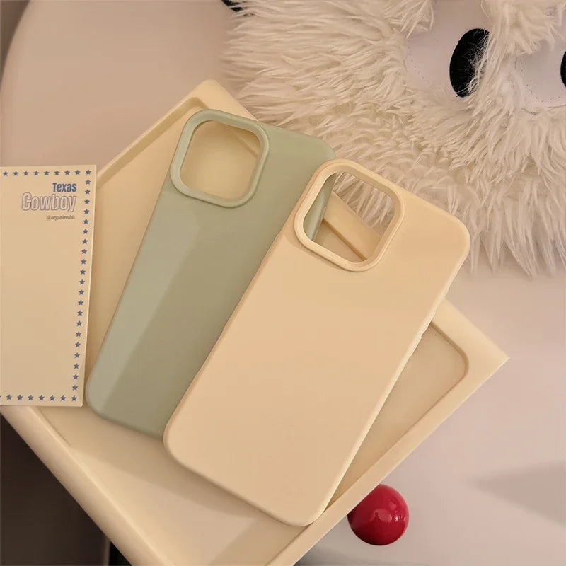Dopamine Color Silicone iPhone Case Soft Solid Color Shockproof Cover