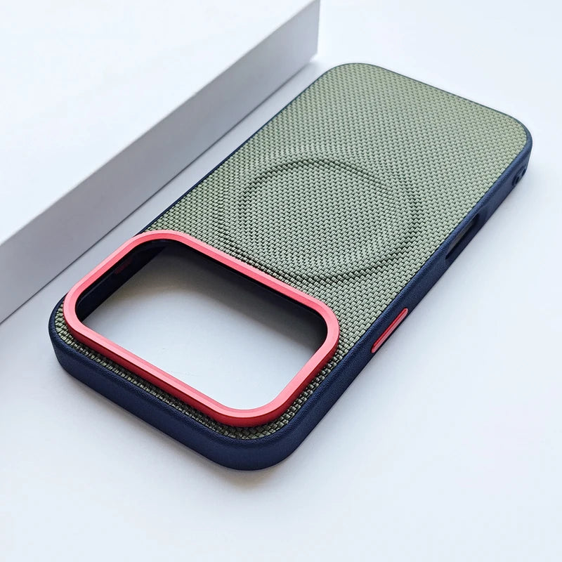 MagSafe Woven Leather iPhone Case TPU Soft Anti-Fingerprint Magnetic Cover