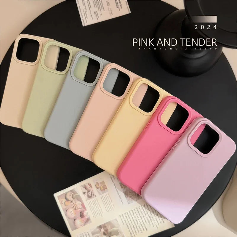Dopamine Color Silicone iPhone Case Soft Solid Color Shockproof Cover
