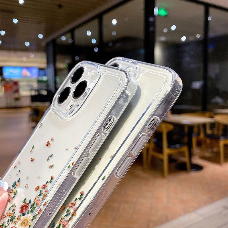 Flower Transparent iPhone Case Shockproof Silicone Soft Protective Cover