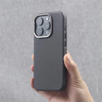 Luxury PU Leather Magnetic iPhone Case Alloy Lens Frame MagSafe Cover