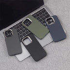 Luxury PU Leather Magnetic iPhone Case Alloy Lens Frame MagSafe Cover