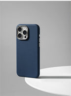Luxury Business PU Leather Magnetic iPhone Case Metal Camera MagSafe Cover