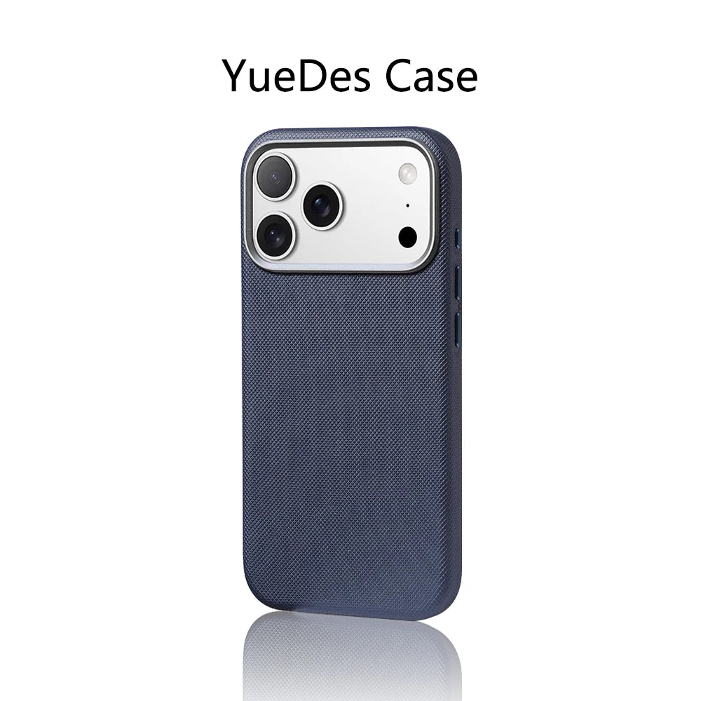 Luxury Diamond Texture MagSafe Leather iPhone Case Alloy Lens Protective Cover