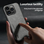 Luxury Leather iPhone Case with Metal Plate Magnetic Car Mount Support Cover