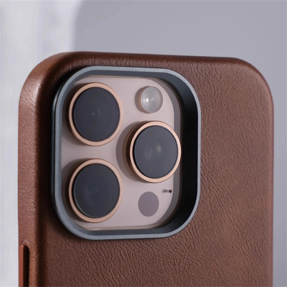 Luxury Retro Leather MagSafe iPhone Case Business Magnetic Alloy Lens Cover Secondary image