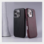 Luxury Retro Leather MagSafe iPhone Case Business Magnetic Alloy Lens Cover