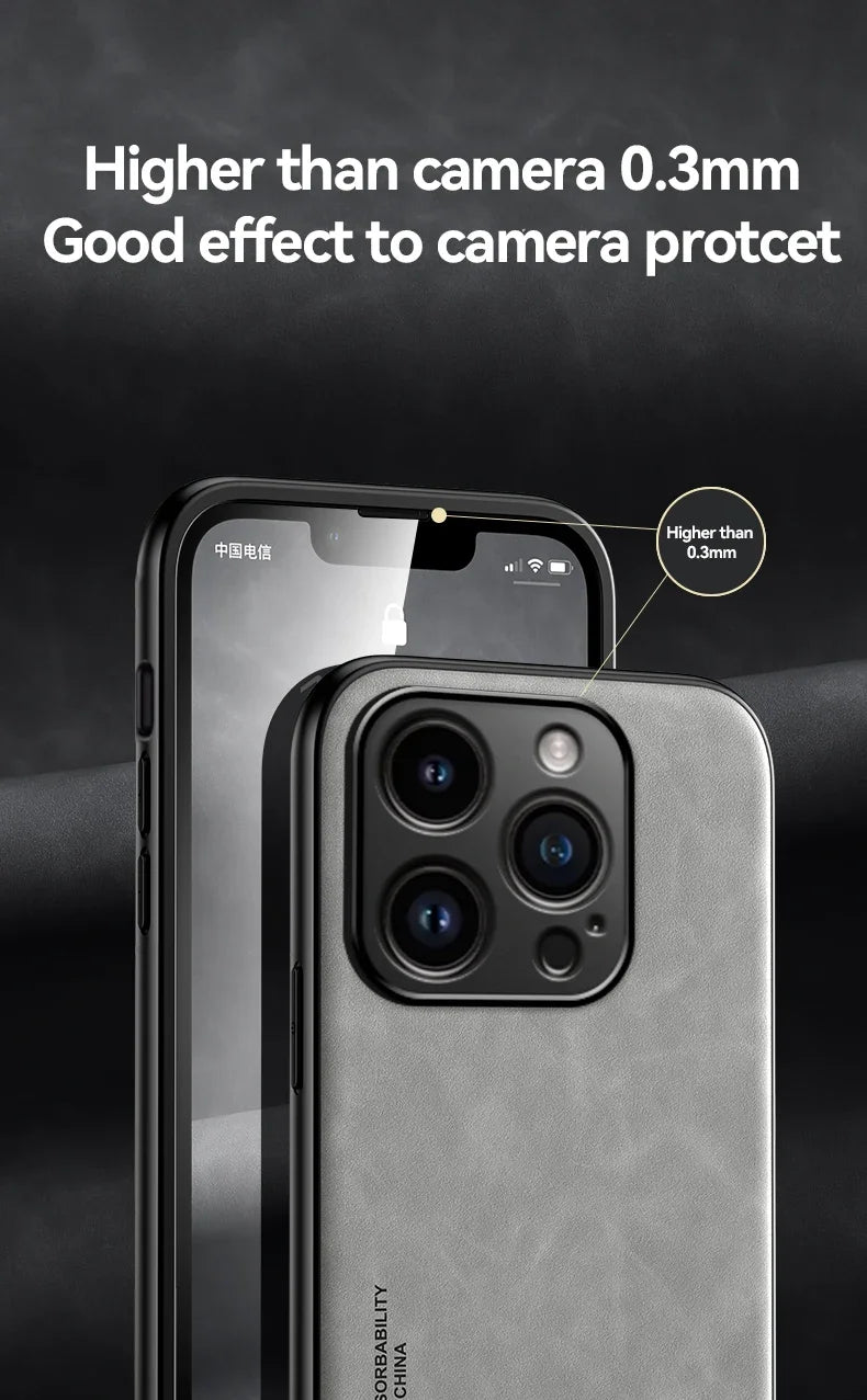 Luxury Leather iPhone Case with Metal Plate Magnetic Car Mount Support Cover