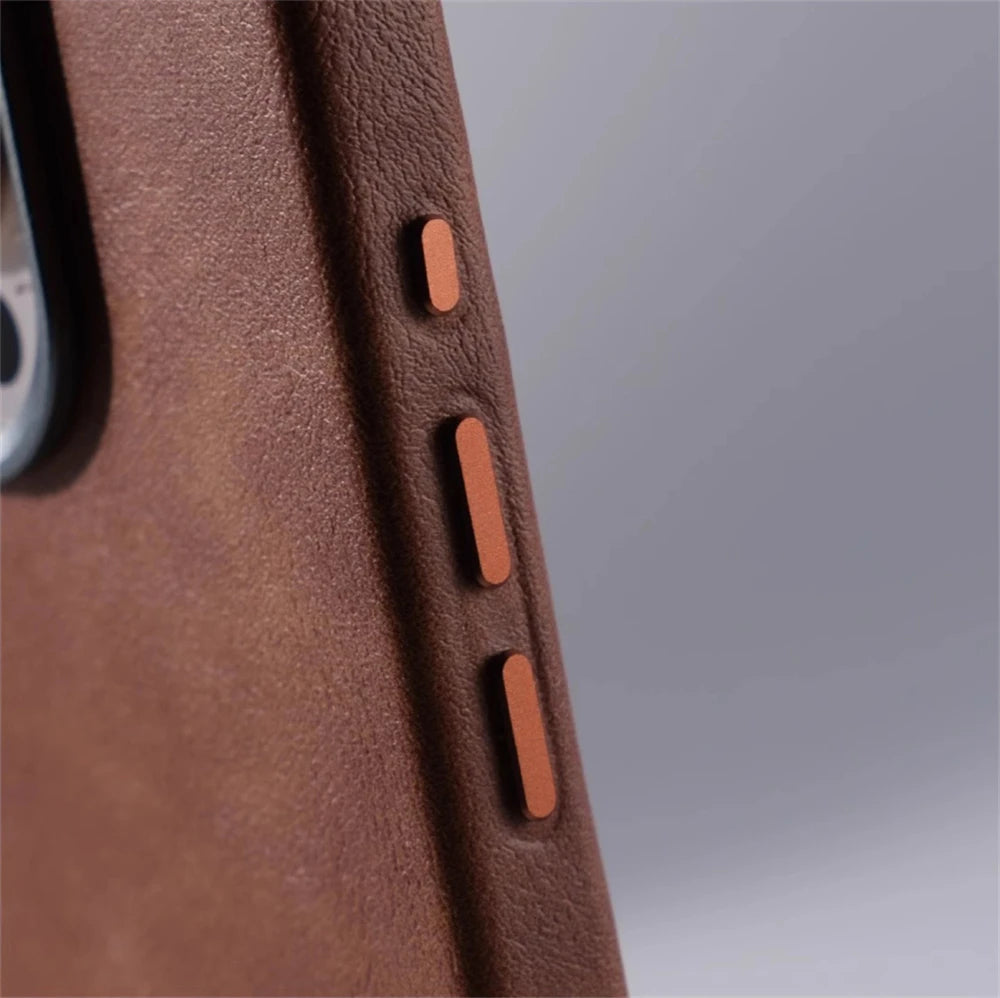 Luxury Retro Leather MagSafe iPhone Case Business Magnetic Alloy Lens Cover