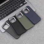 Luxury PU Leather Magnetic iPhone Case Alloy Lens Frame MagSafe Cover