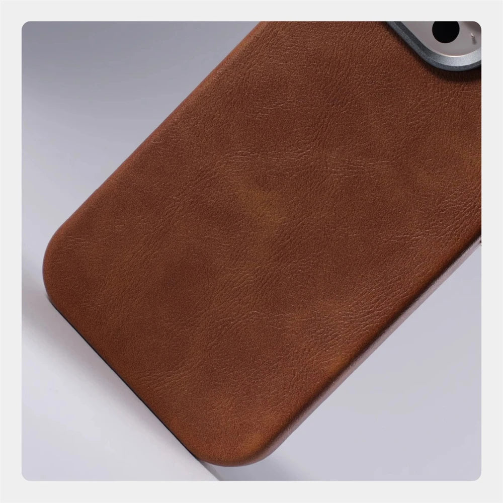 Luxury Retro Leather MagSafe iPhone Case Business Magnetic Alloy Lens Cover