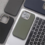 Luxury PU Leather Magnetic iPhone Case Alloy Lens Frame MagSafe Cover