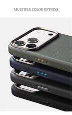 Luxury Diamond Texture MagSafe Leather iPhone Case Alloy Lens Protective Cover