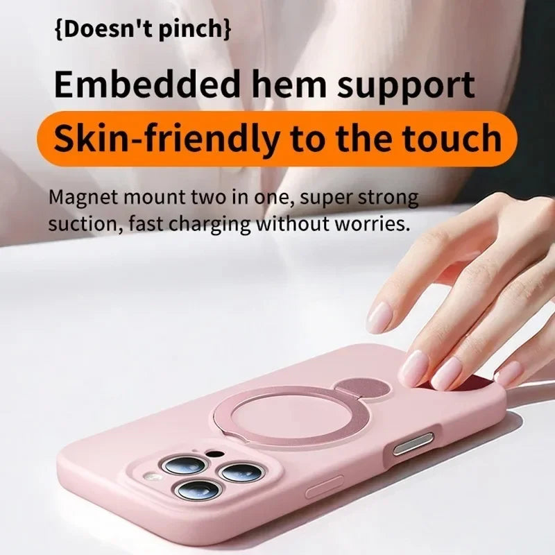 Magnetic Ring Stand iPhone Case 360° Rotating MagSafe Silicone Cover