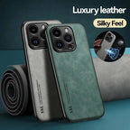 Luxury Leather iPhone Case with Metal Plate Magnetic Car Mount Support Cover