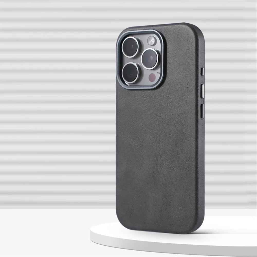 Luxury Retro Leather MagSafe iPhone Case Business Magnetic Alloy Lens Cover