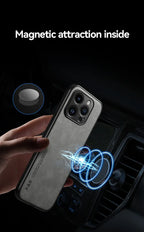Luxury Leather iPhone Case with Metal Plate Magnetic Car Mount Support Cover