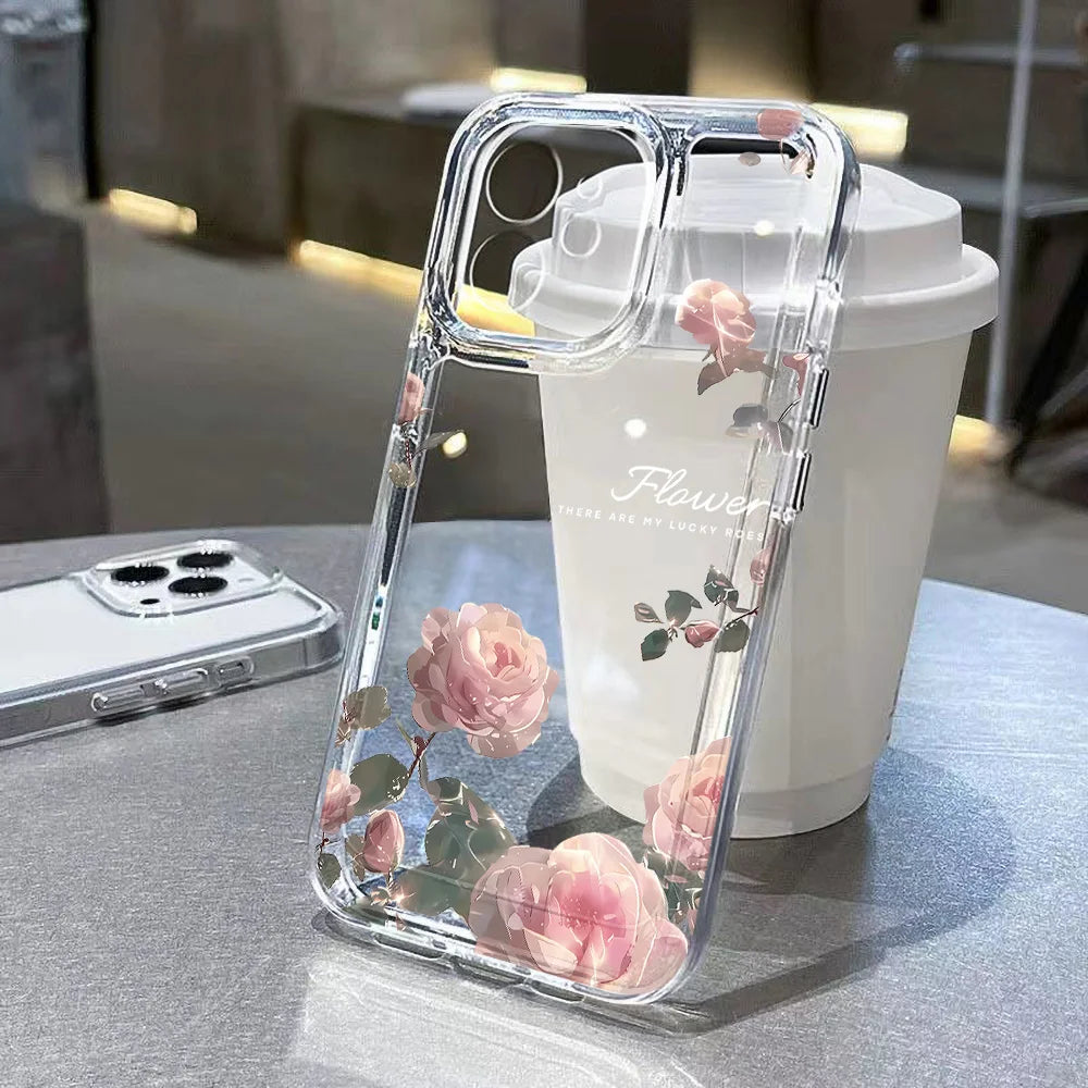 Flower Transparent iPhone Case Shockproof Silicone Soft Protective Cover