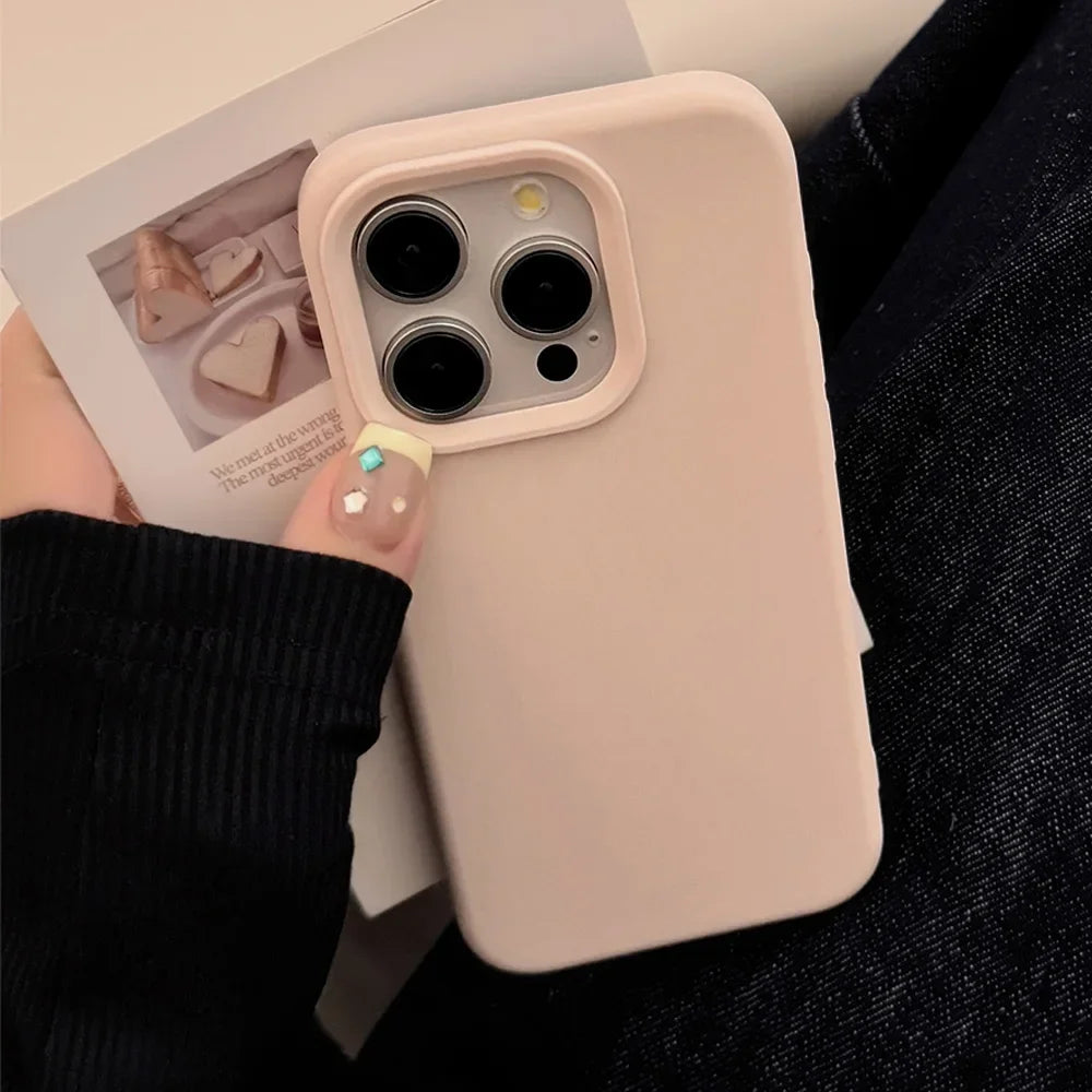 Dopamine Color Silicone iPhone Case Soft Solid Color Shockproof Cover