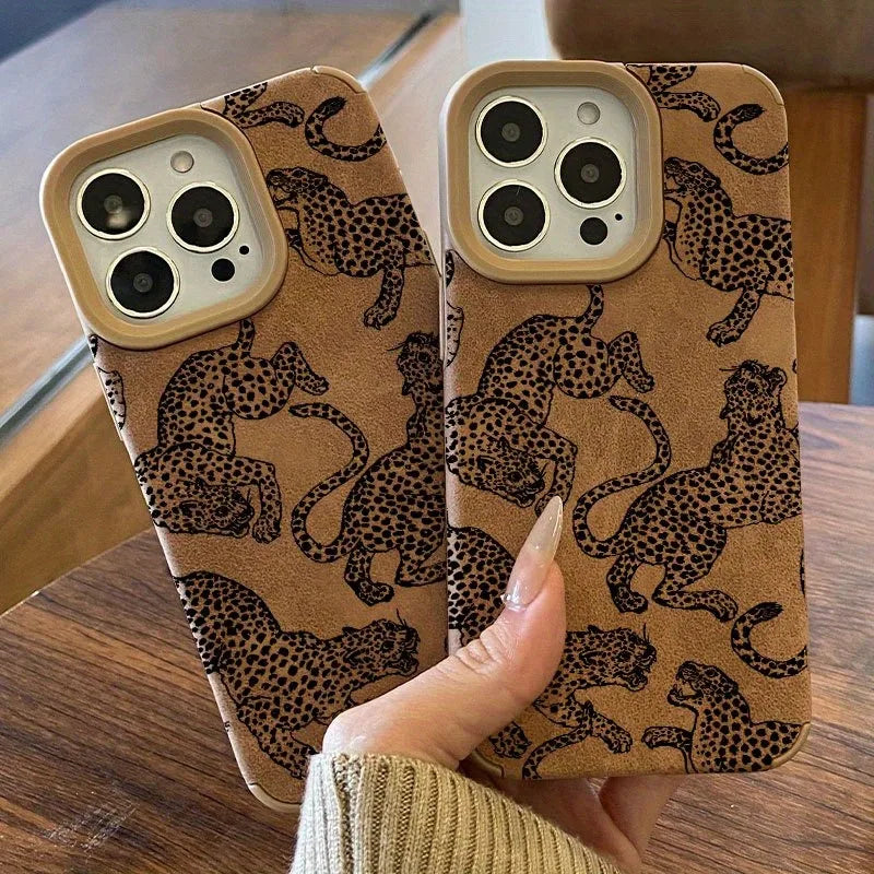 Leopard Pattern Leather iPhone Case Shockproof TPU Stylish Protective Cover