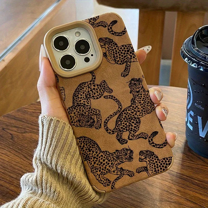 Leopard Pattern Leather iPhone Case Shockproof TPU Stylish Protective Cover