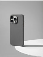 Luxury Business PU Leather Magnetic iPhone Case Metal Camera MagSafe Cover
