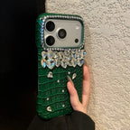 Luxury Crocodile Grain Leather iPhone Case Jewelled Hard Back Protective Cover