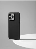 Luxury Business PU Leather Magnetic iPhone Case Metal Camera MagSafe Cover