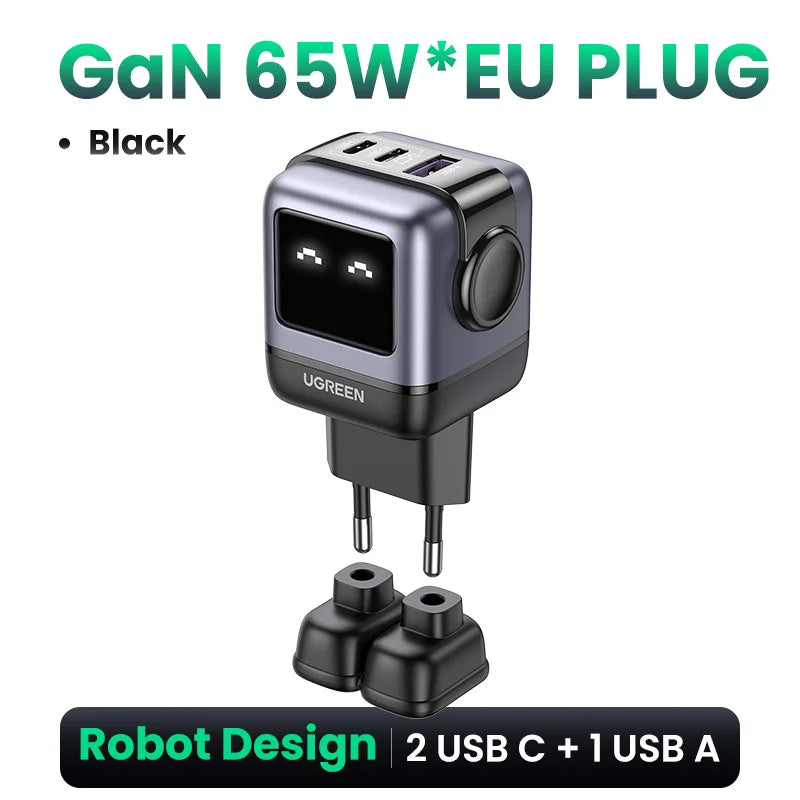 UGREEN 65W GaN Charger Robot Design PD Fast Charger USB-C Multi Port Adapter