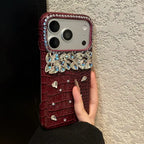 Luxury Crocodile Grain Leather iPhone Case Jewelled Hard Back Protective Cover