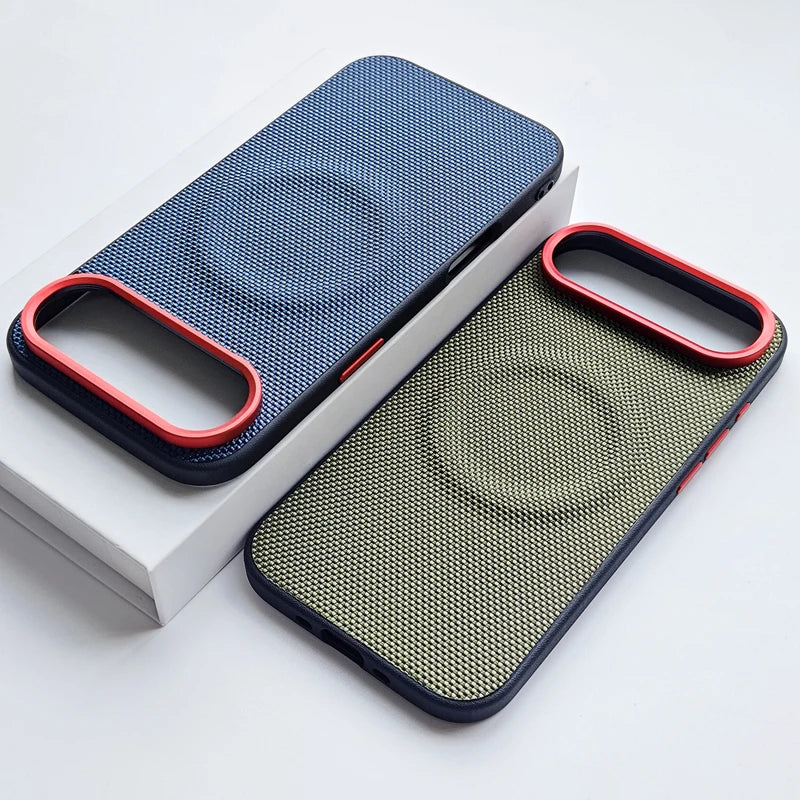 MagSafe Woven Leather iPhone Case TPU Soft Anti-Fingerprint Magnetic Cover
