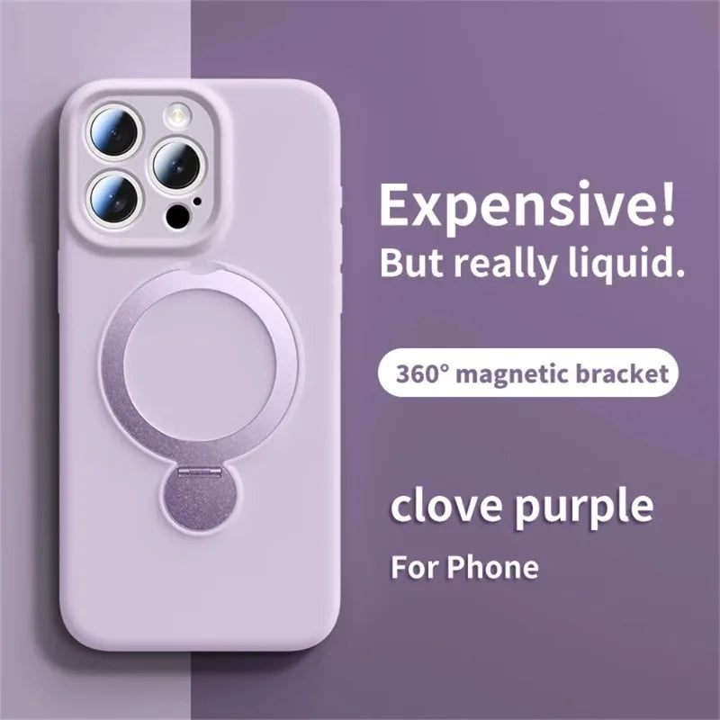 Magnetic Ring Stand iPhone Case 360° Rotating MagSafe Silicone Cover