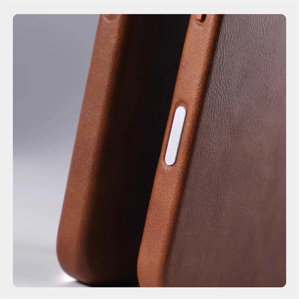 Luxury Retro Leather MagSafe iPhone Case Business Magnetic Alloy Lens Cover