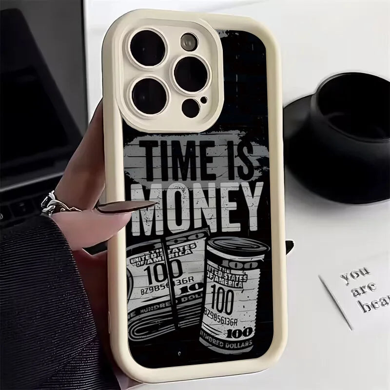 Time Is Money Printed iPhone Case Soft TPU Shockproof Motivational Cover