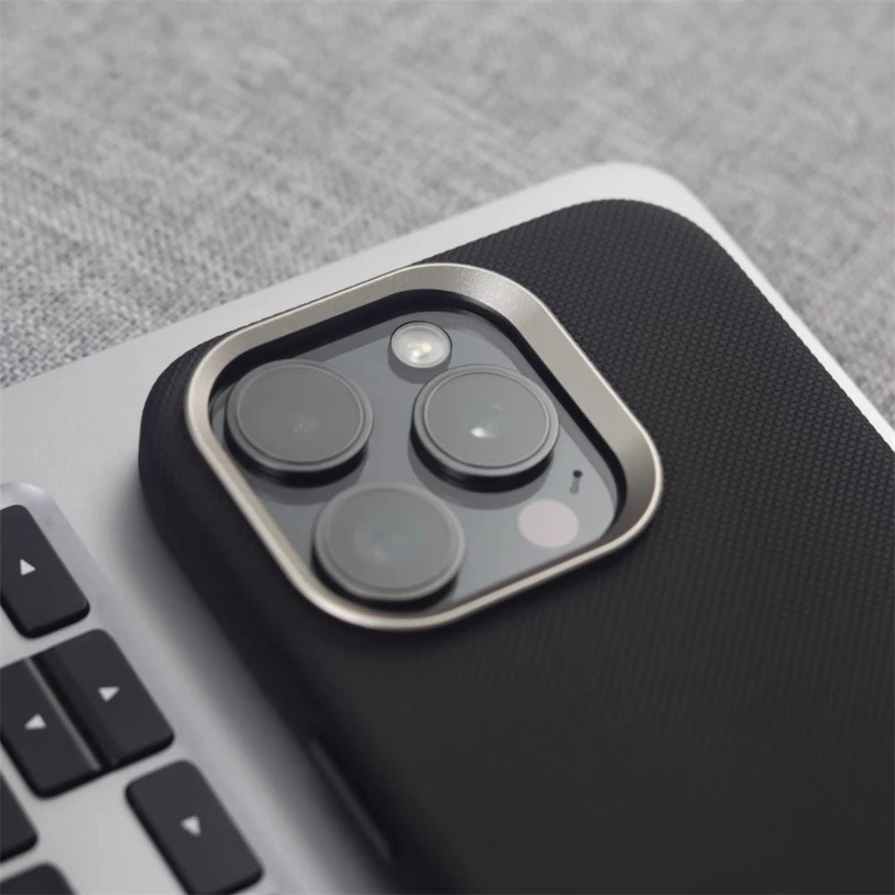 Luxury PU Leather Magnetic iPhone Case Alloy Lens Frame MagSafe Cover