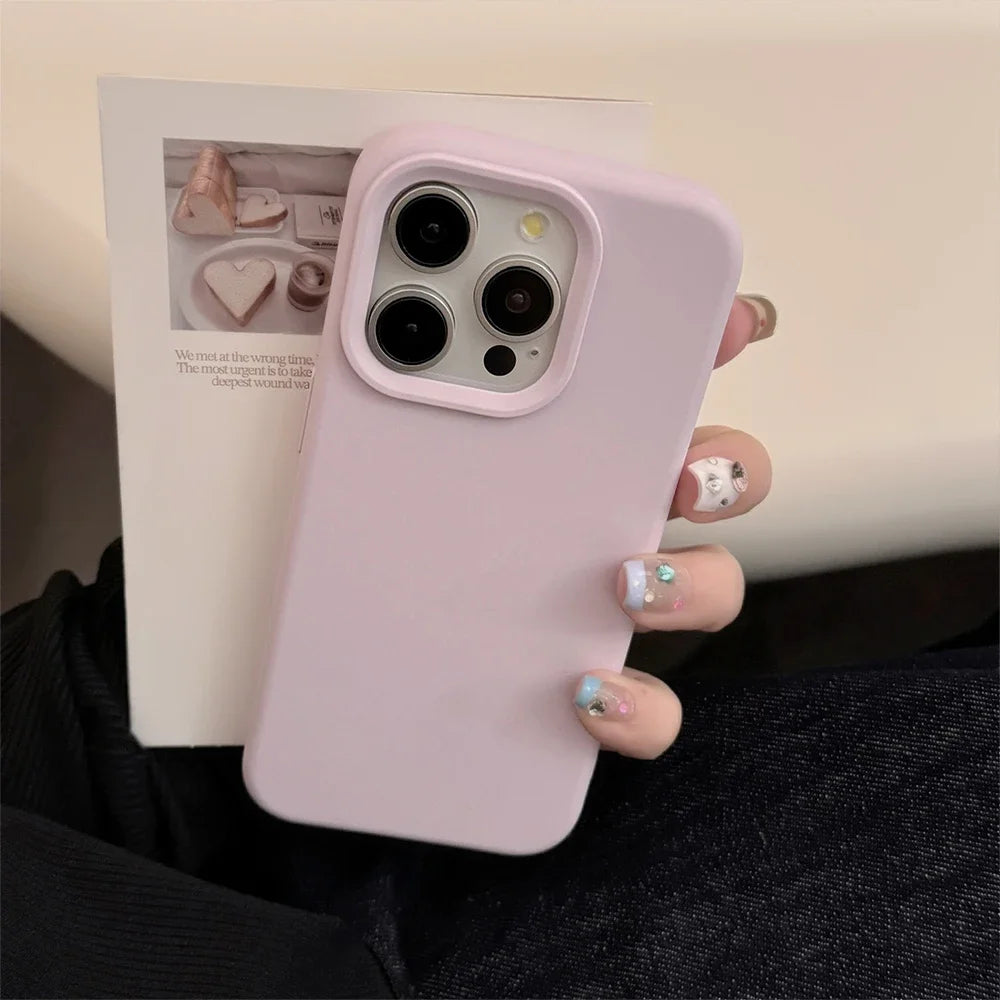 Dopamine Color Silicone iPhone Case Soft Solid Color Shockproof Cover